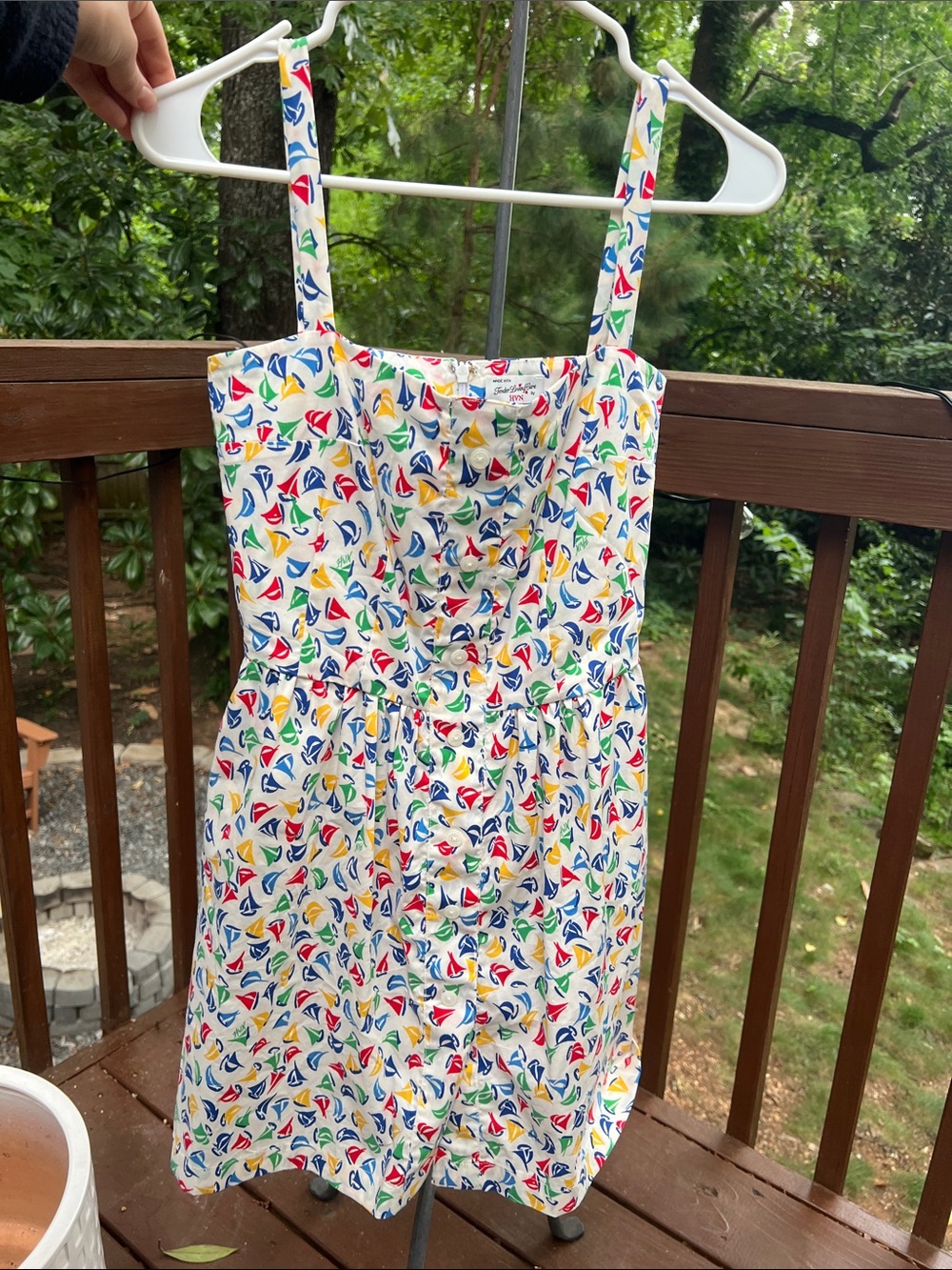 HVN • Primary colors sailboat print poplin cotton mini dress - Picture 4 of 6